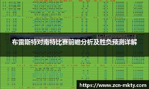 布雷斯特对南特比赛前瞻分析及胜负预测详解
